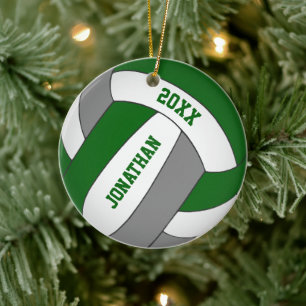 green grey sports team colours boys volleyball ceramic tree decoration