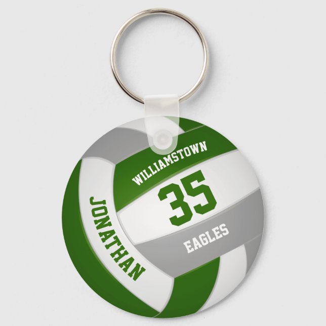 green grey sports team colours volleyball key ring (Front)
