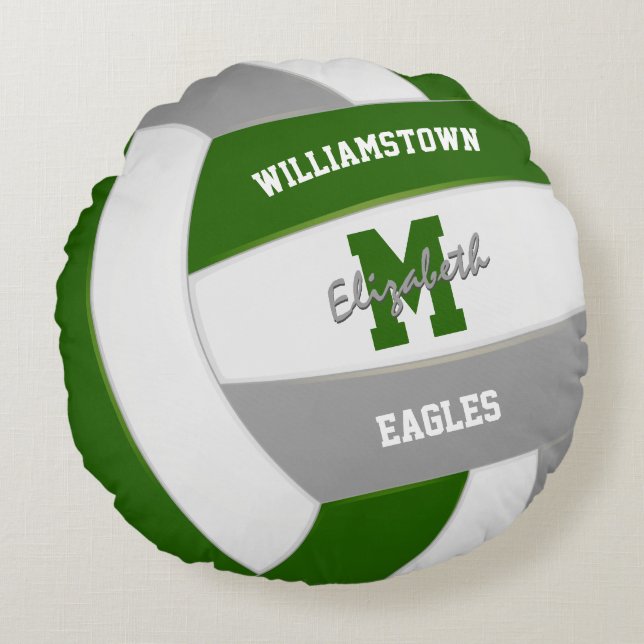 green grey sports team colours volleyball round cushion (Front)