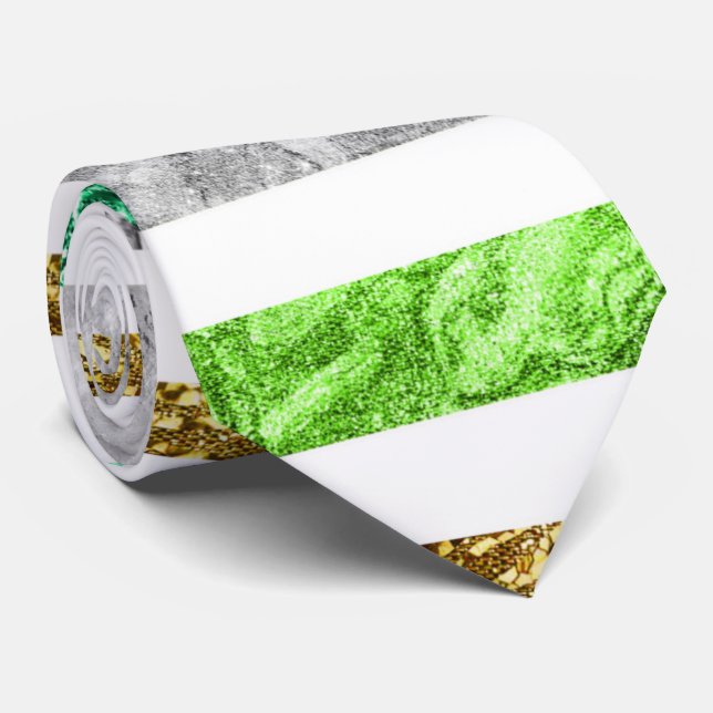 Green grey Stripe Glitter gift for men Tie (Rolled)