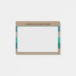 Green Grey Stripe Modern & Masculine Monogram Name Post-it Notes
