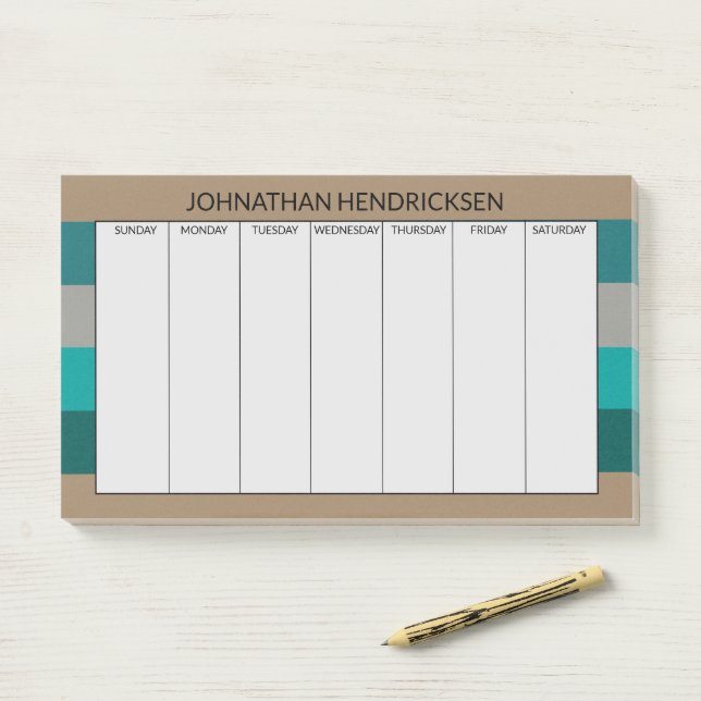 Green Grey Stripe Modern & Masculine Monogram Name Post-it Notes (On Desk)