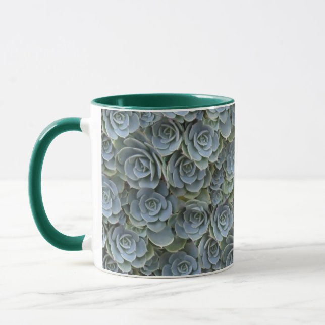 GREEN GREY SUCCULENT PLANT ROSETTES MUG (Left)