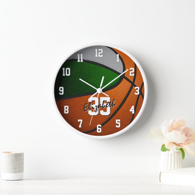 green grey team colours basketball personalised clock (Home)