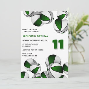 green grey team colours basketballs sports party invitation