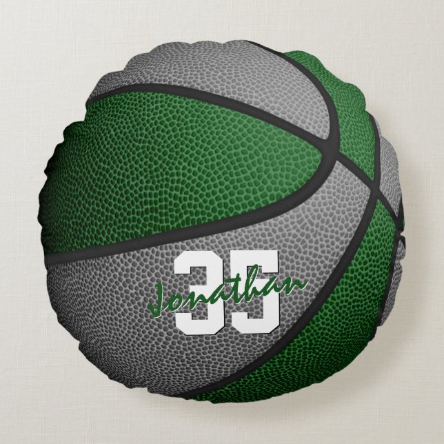 green grey team colours boys girls basketball deco round cushion (Front)