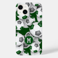 Green grey team colours fun soccer balls pattern