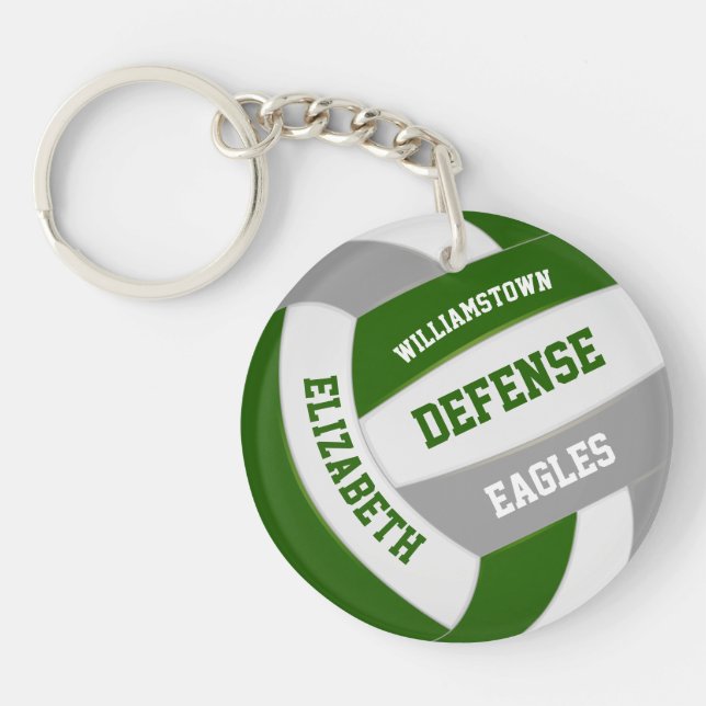 green grey team colours personalised volleyball key ring (Front)