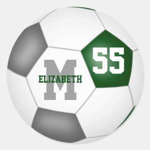 green grey team colours soccer ball personalised classic round sticker