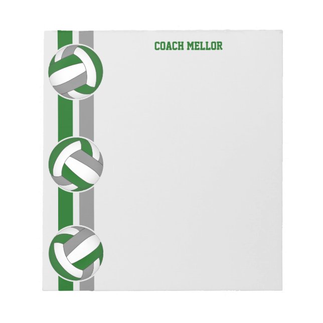 green grey team colours volleyball coach custom notepad (Front)