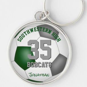 green grey team player name boys girls soccer key ring