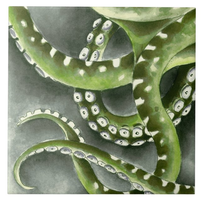 Green Grey Tentacles Tile (Front)