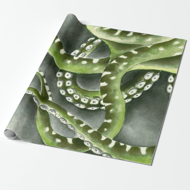 Green Grey Tentacles Wrapping Paper (Unrolled)