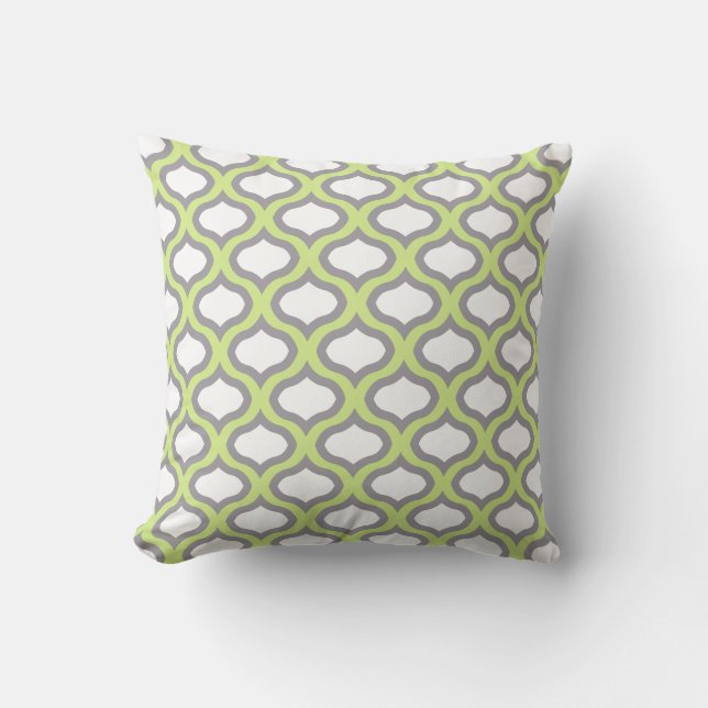Green & Grey Tile Ogee Waves Pillow (Front)
