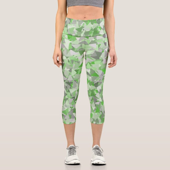 Green Grey Triangle Pattern Capri Leggings (Front)