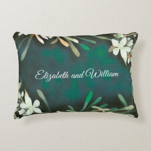 Green grey tropical plants customisable text decorative cushion