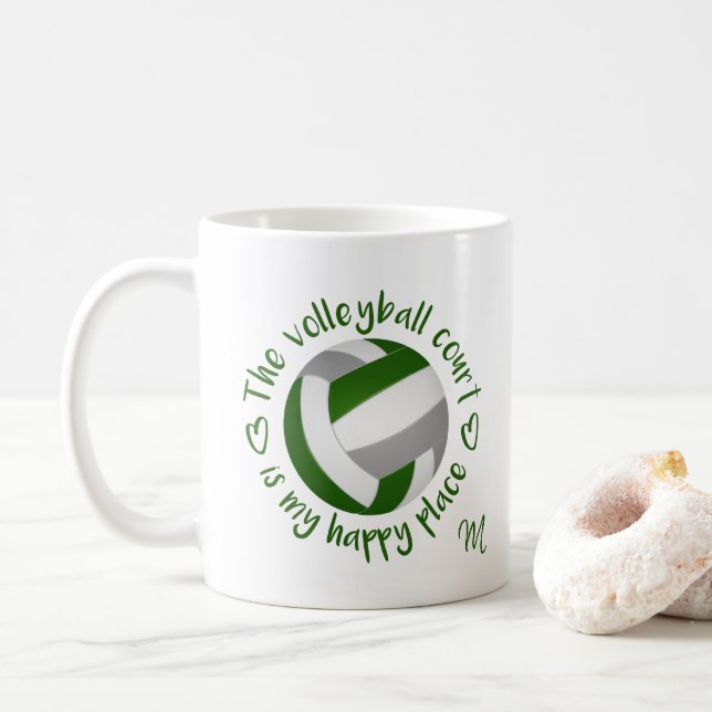 green grey volleyball court is my happy place coffee mug (With Donut)