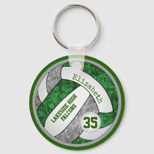 green grey volleyball keychain w school team name