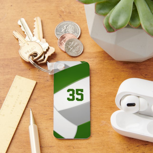 green grey volleyball team colours athlete name key ring (Desk)