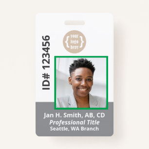 Green Grey White Employee Photo ID Card ID Badge