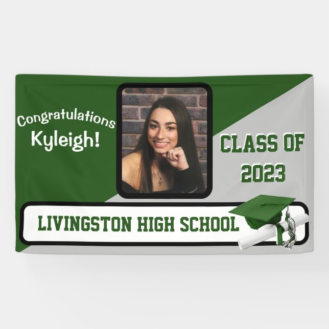 Green, Grey, & White Graduation Banner (Horizontal)