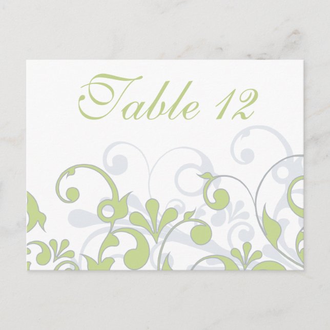 Green, Grey, & White Wedding Table Cards (Front)