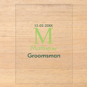 green groomsman name letter date masculine pastel acrylic invitations