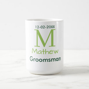 green groomsman name letter date masculine pastel coffee mug