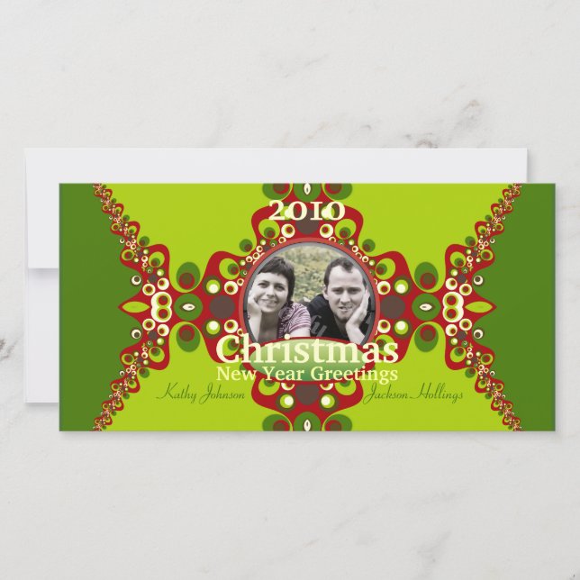 Green Groovy Christmas Holiday Photocard template (Front)