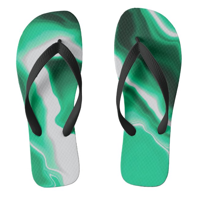 Green Groovy Marbled Wide Strap Flip Flops (Footbed)