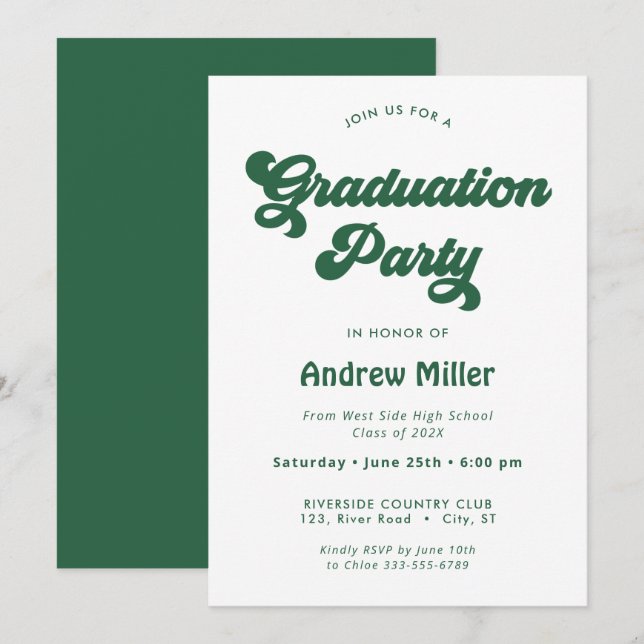 Green Groovy Retro Graduation Party Invitation (Front/Back)