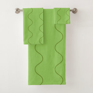 Green Groovy Wavy Line Abstract Modern Minimalist Bath Towel Set