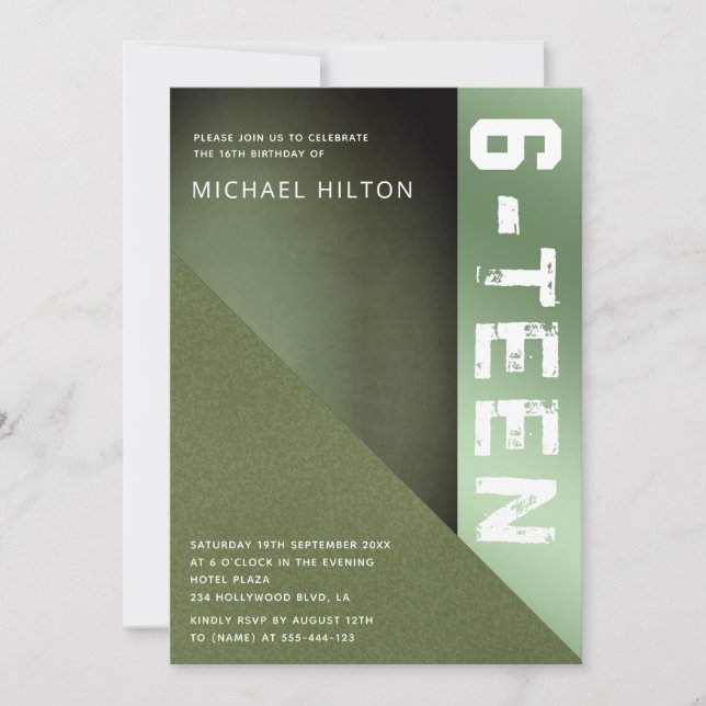 Green grudge colour block boy sweet sixteen  invit invitation (Front)