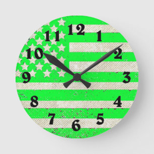 Green grunge American flag clock