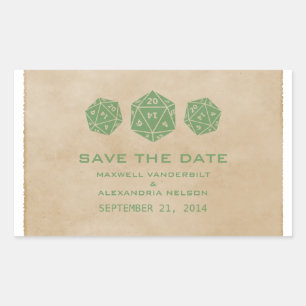Green Grunge D20 Dice Gamer Save the Date Stickers