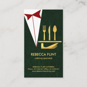 Green Grunge Tuxedo Gold Serving Plate Cutlery Business Card