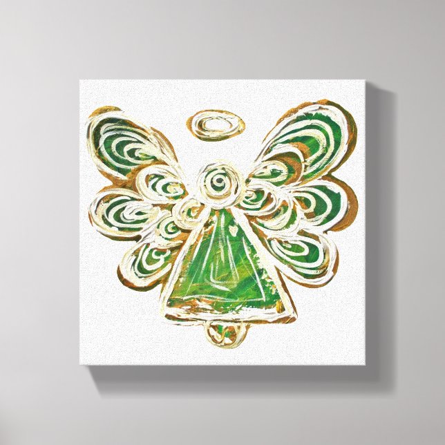 Green Guardian Angel Art Wrapped Canvas Painting (Front)