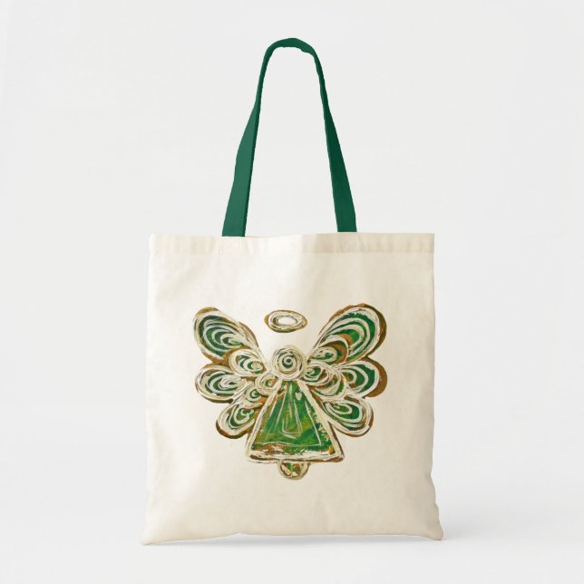 Green Guardian Angel Christmas Holiday Tote Bag (Front)