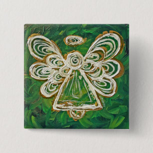 Green Guardian Angel Custom Holiday Button Pin