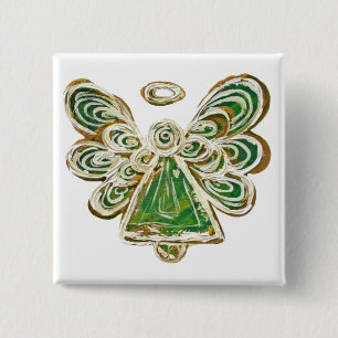 Green Guardian Angel Custom Holiday Button Pins