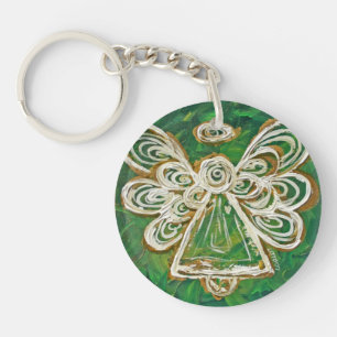 Green Guardian Angel Custom Keychain