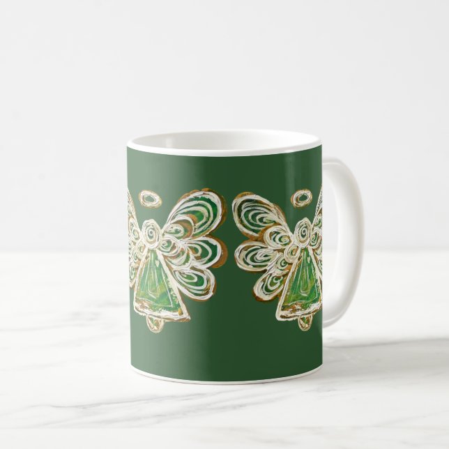 Green Guardian Angel Holiday Art Coffee Mug Cup (Front Right)