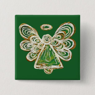 Green Guardian Holiday Angel Custom Pin Buttons