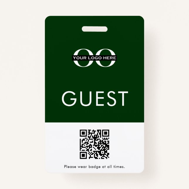 Green Guest Badge with Custom Logo and QR Code ID Badge (Front)