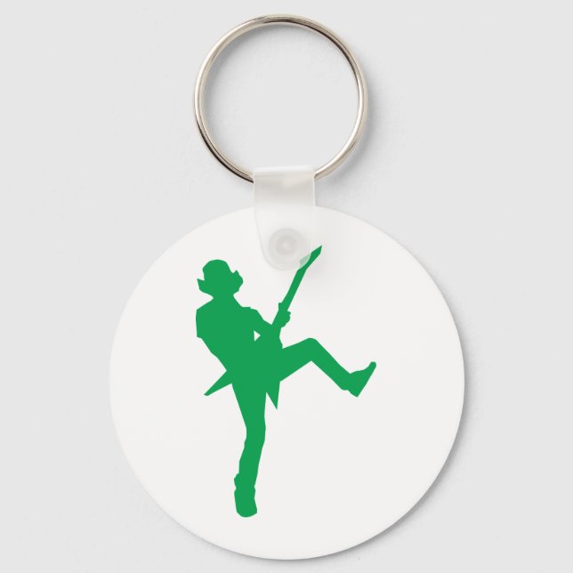 Green Guitar Player Silhouette Key Ring (Front)