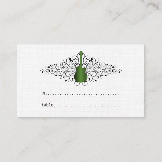 Green Guitar Swirls Place Card V2 (Front)