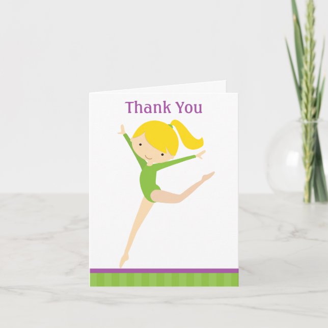 Green Gymnast Thank You Note Cards (Front)