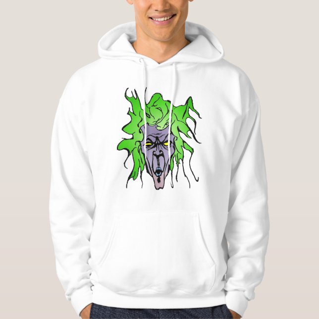 Green Hair Comic Book Villain with Purple Skin Hoodie (Front)