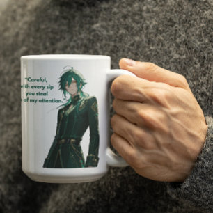 Green Hair Royal Anime Guy Coffee Mug