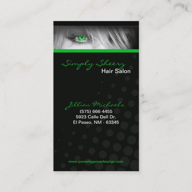 Green Hair Salon Beauty Shop Boutiq Business Card (Front)